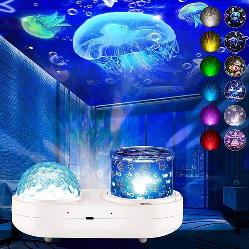 Kids Ocean Wave Night Light Projector – 7 Themes Rotating Ceiling Lamp USB Powered