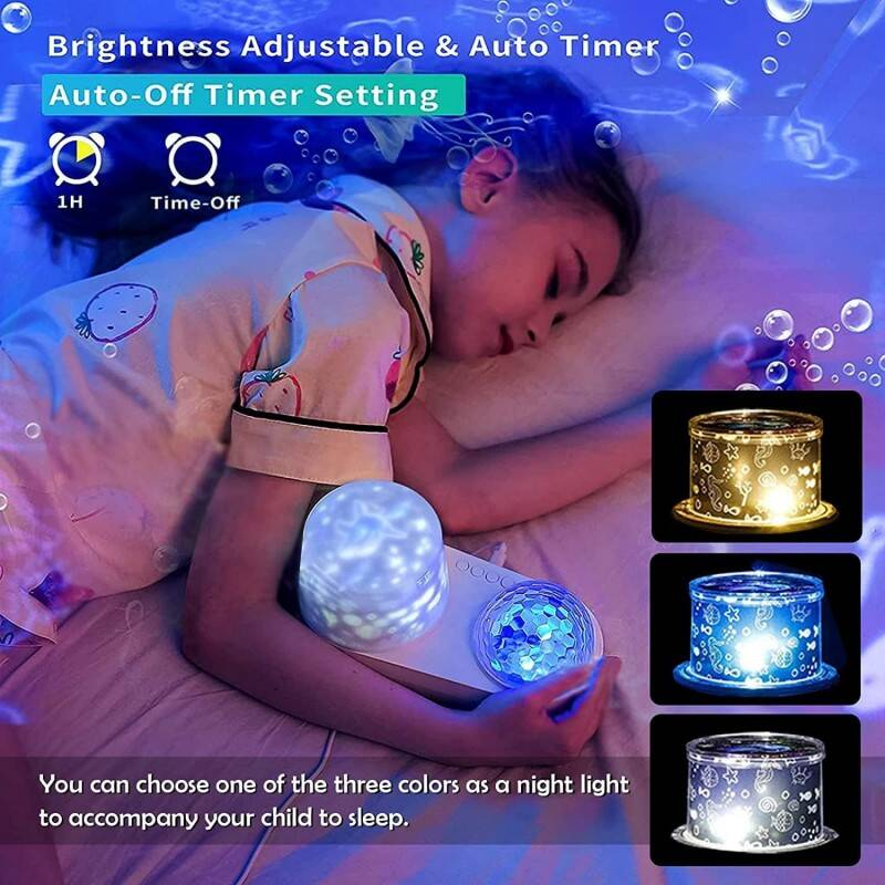 Kids Ocean Wave Night Light Projector – 7 Themes Rotating Ceiling Lamp USB Powered